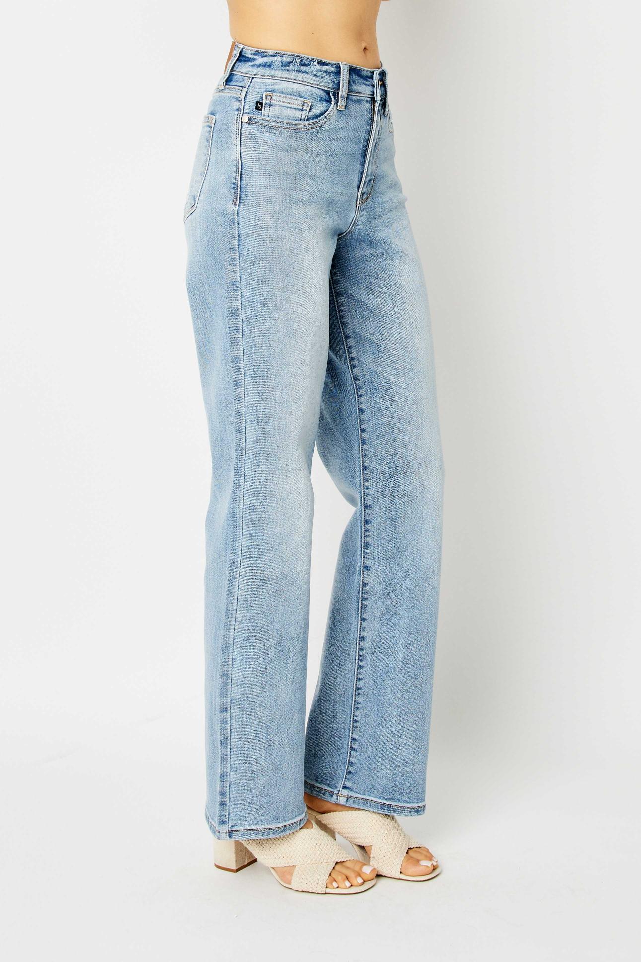 Judy Blue-High Waist Light Wash Straight Leg Jeans