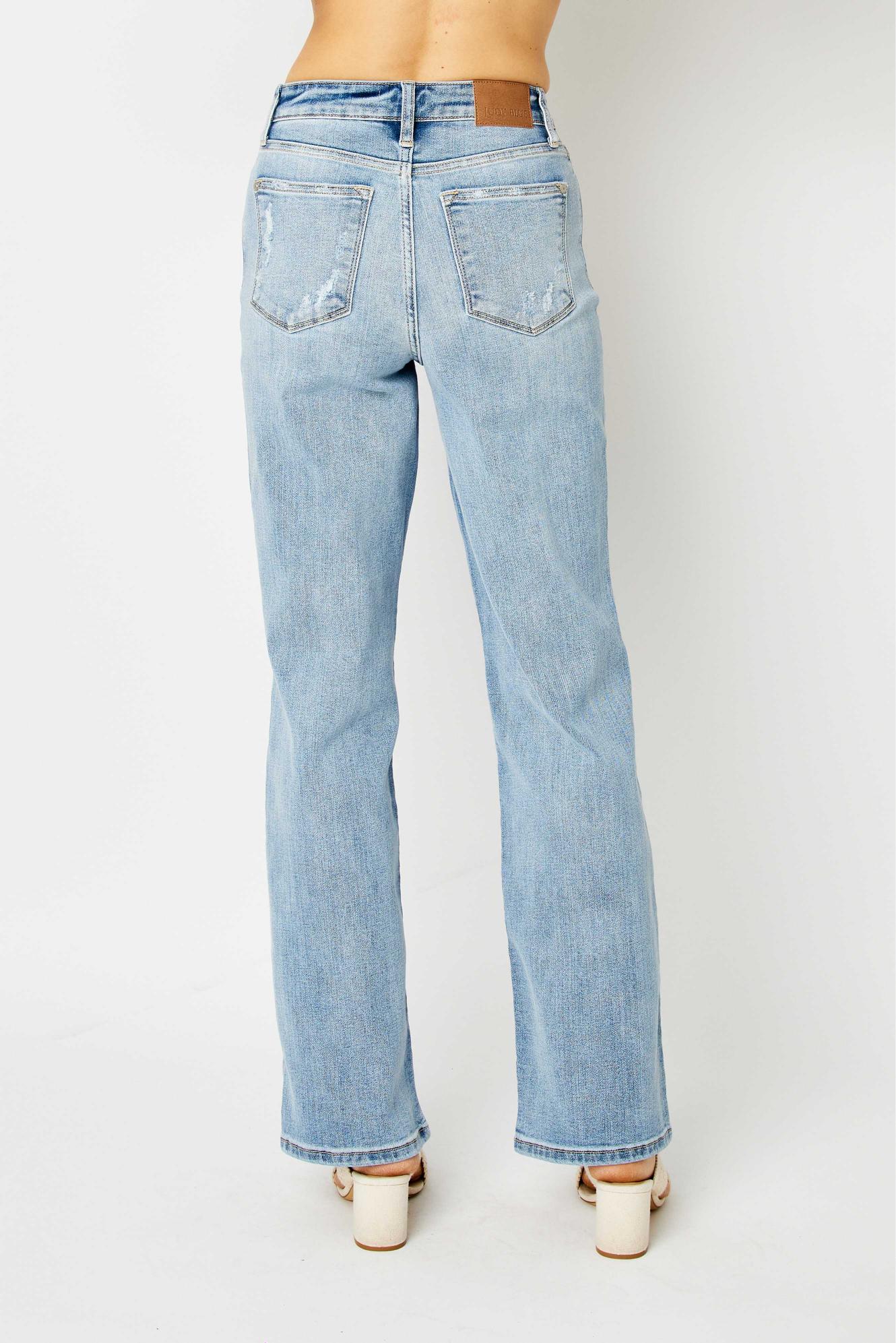 Judy Blue-High Waist Light Wash Straight Leg Jeans
