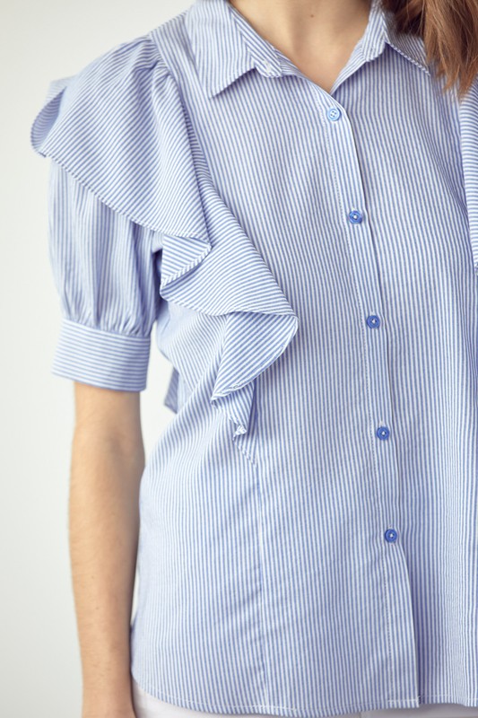 Ruffle Detail Button Down Shirt