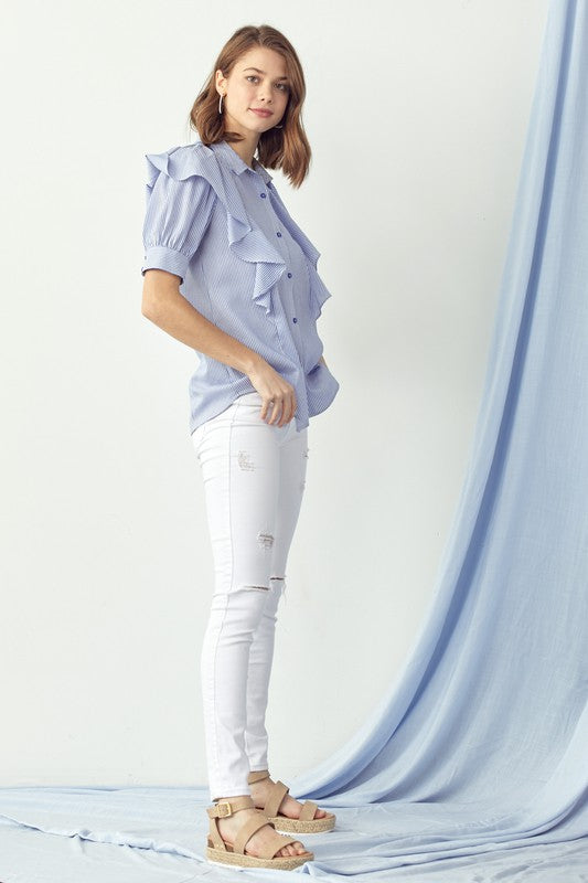 Ruffle Detail Button Down Shirt