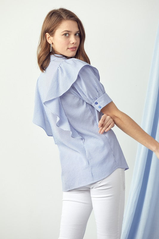 Ruffle Detail Button Down Shirt