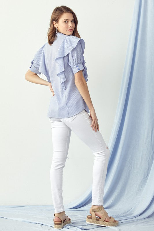 Ruffle Detail Button Down Shirt