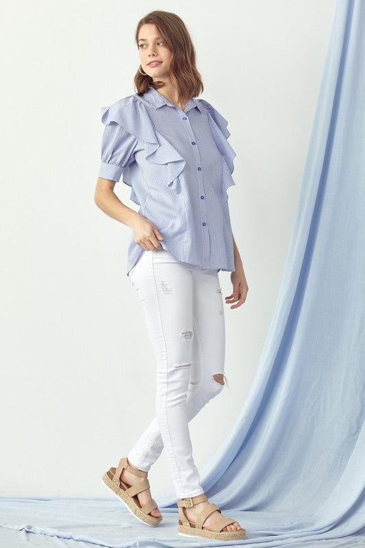 Ruffle Detail Button Down Shirt