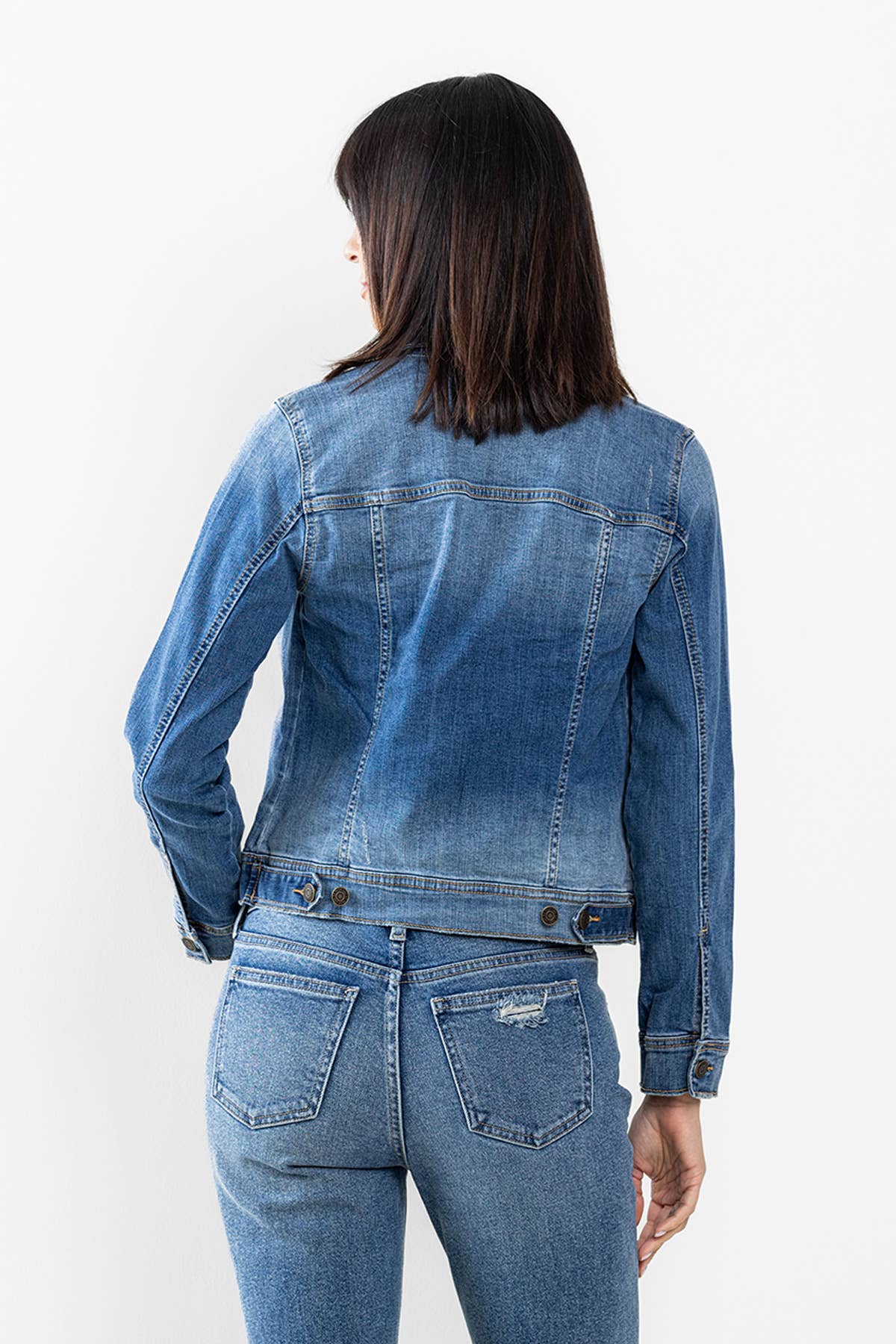 Lightly Distressed Denim Button-Up Jacket