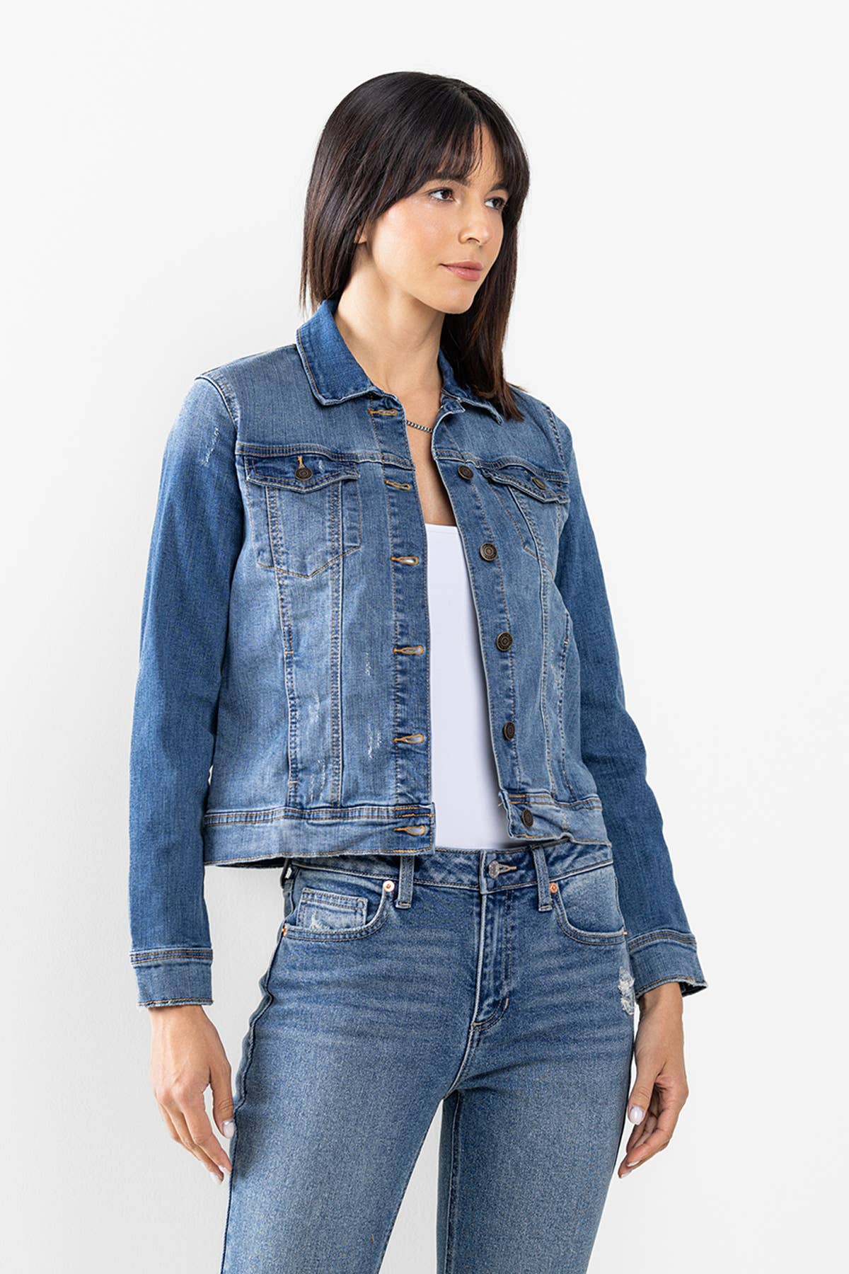 Lightly Distressed Denim Button-Up Jacket