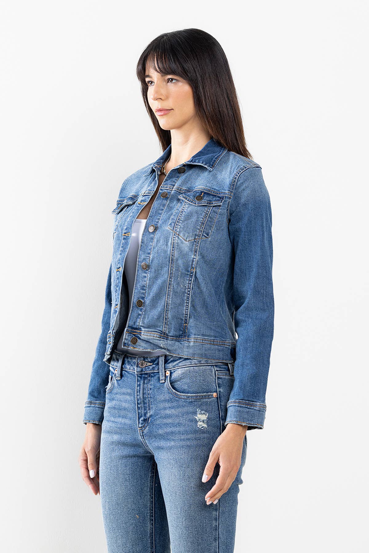 Lightly Distressed Denim Button-Up Jacket