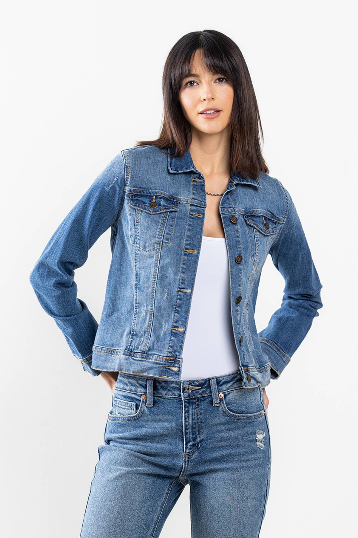 Lightly Distressed Denim Button-Up Jacket
