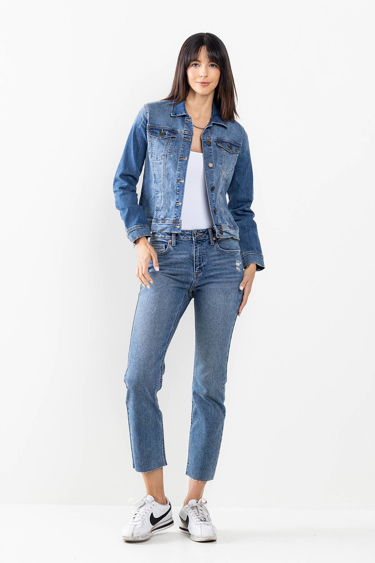 Lightly Distressed Denim Button-Up Jacket