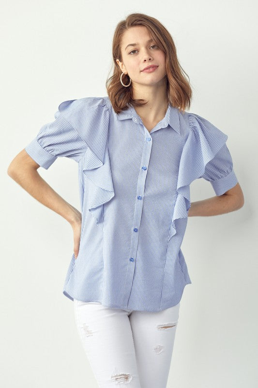 Ruffle Detail Button Down Shirt