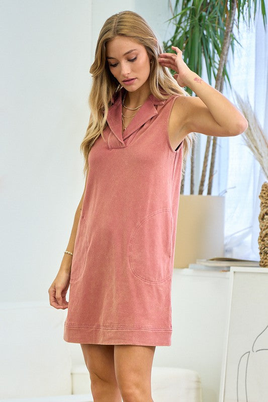Washed Notched Collar Dress