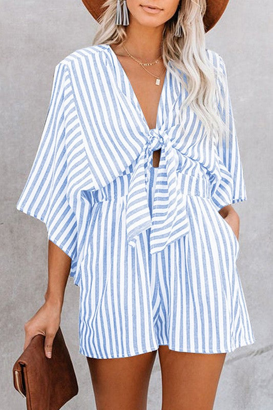 Striped Tie-Front Romper