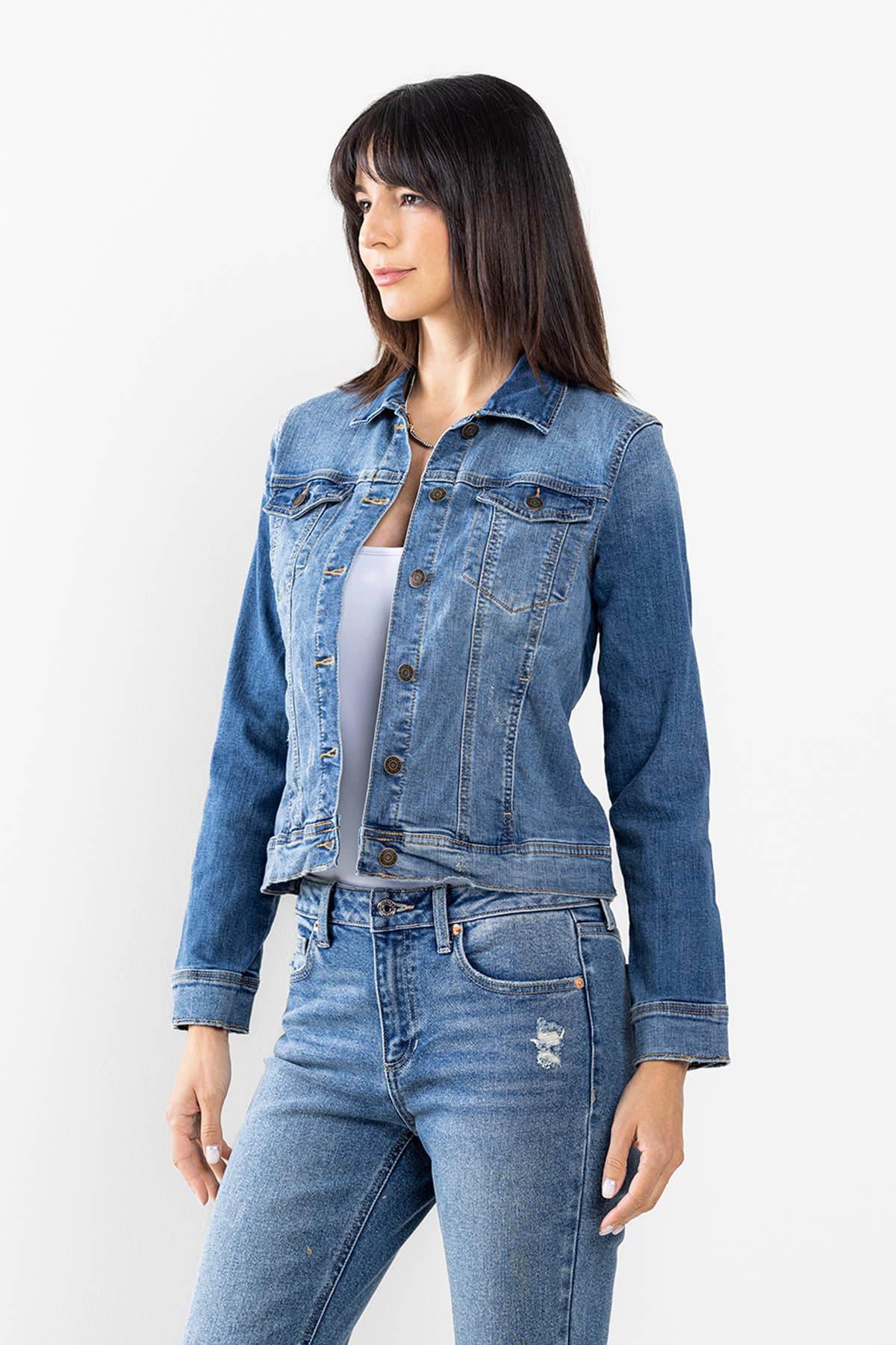 Lightly Distressed Denim Button-Up Jacket