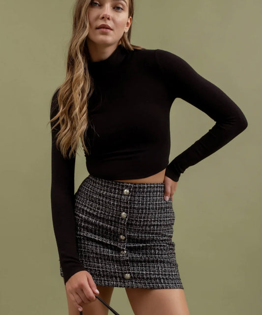 Button Down Tweed Mini Skirt
