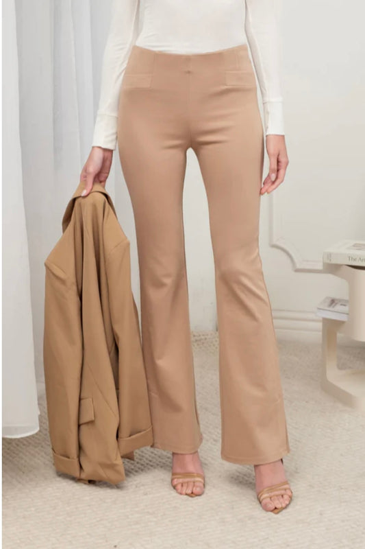 High Waisted Straight Leg Dress Pants Beige