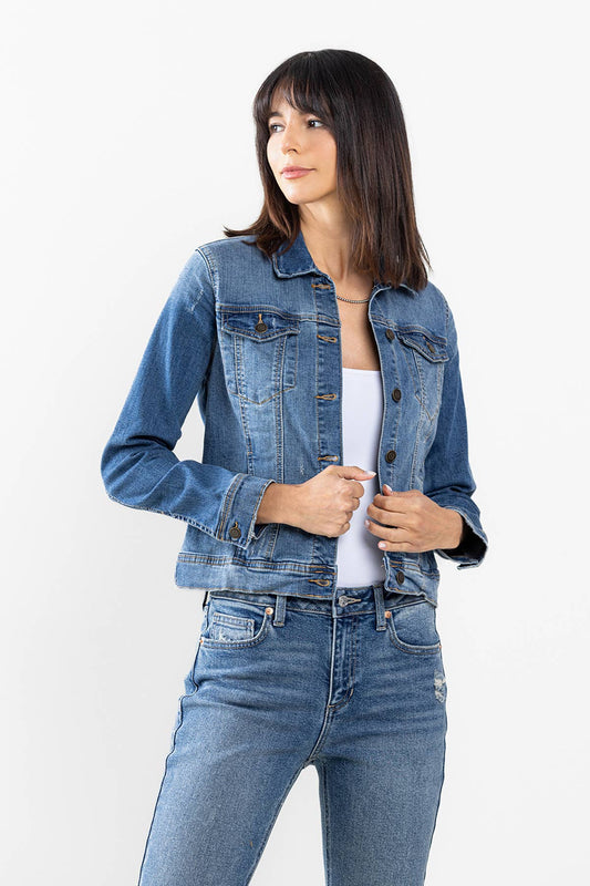 Lightly Distressed Denim Button-Up Jacket