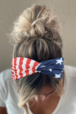 Blue & American Flag Twist Knot Wide Hairband
